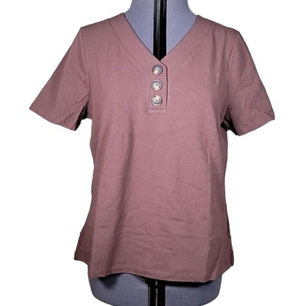 NWOT Denim & Co. Essentials Jersey Henley Top Sz XXS